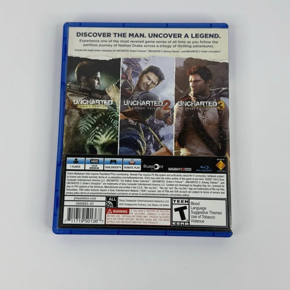 Uncharted The Nathan Drake Collection (Sony PS4 PlayStation 4) No Manual